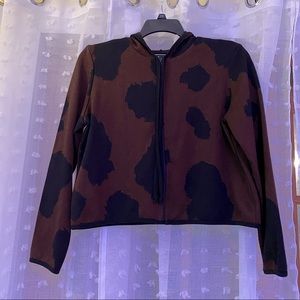 Unique cow print cropped sweater hoodie